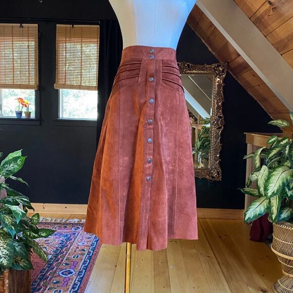 Vintage Suede Rust Midi Skirt - Picture 1 of 7